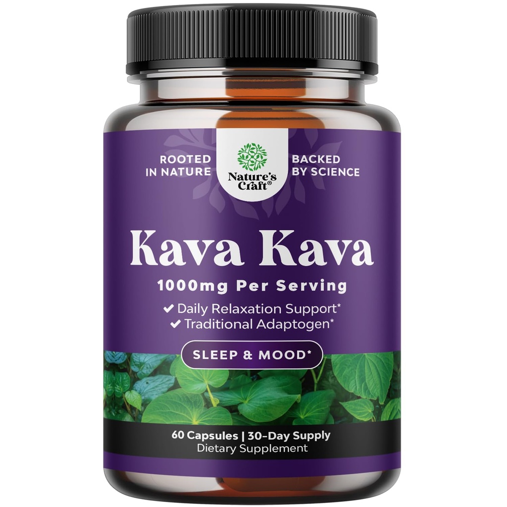 Kava Kava Root Extract Dodatek 1000mg - Rychlá Herbal Podpora s Kavalactones pro vyvážený mood - Relax Calming Kapsle pro Stress Relief & Better Sleep - 30 Služeb
