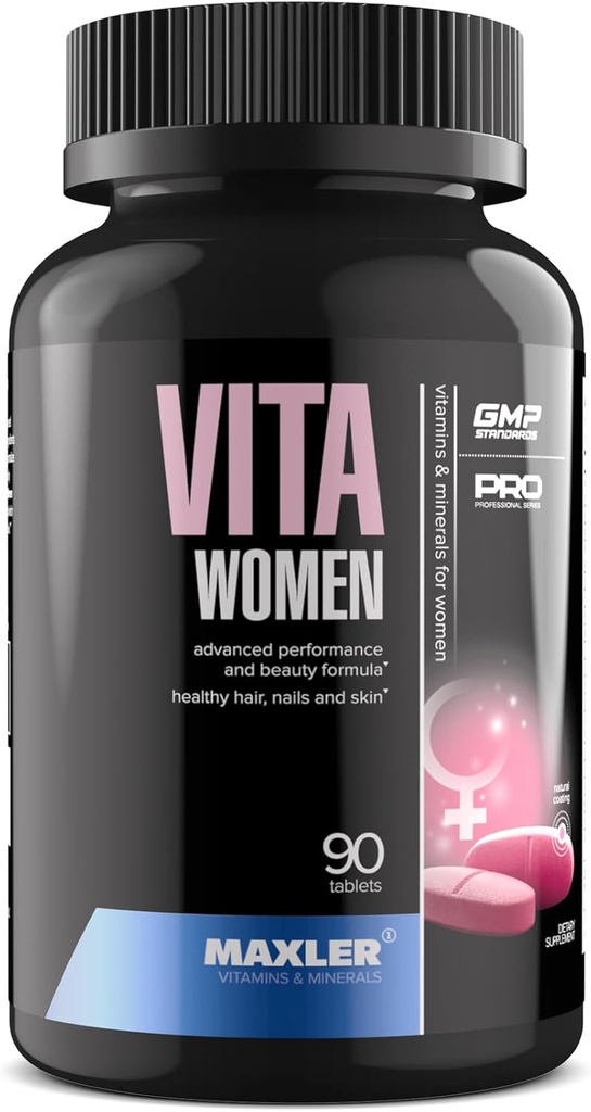 Maxler VitaWomen Premium Multivitamin pro ženy - doplňky pro ženy - Vlasy a nehty Vitamíny A B C D E, Omega33, Biotin, Antioxidanty, Enzymy - 90 Tablety