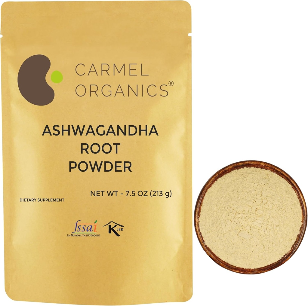 CARMEL ORGANICS Ashwagandha Root Powder 7.5 Ounce, Non GMO & gluten Free, Natural, Witania Somnifera, No Add Conservatives, Directly Sourced from Indian Farmers