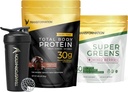 Transformace Chocolate Protein Powder, Super Green Superfood Green Juice Powder and Performance Izolated Shaker Bottle