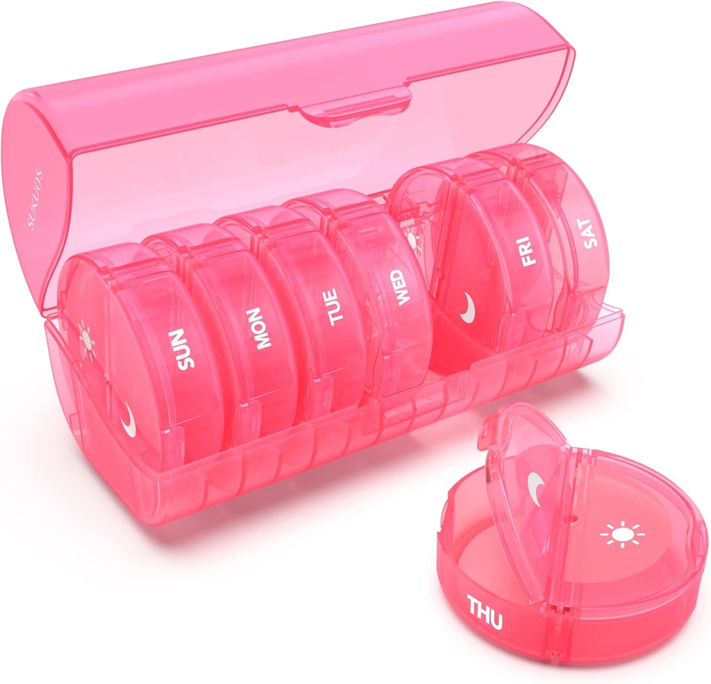 Týdenní pilulkový pořadatel 7 den 2 krát denně, Sukuos velké cestovní Pill Box pro pilulky / vitamín / rybí olej / doplňky, denní medicína Pořadatel Box, BPA zdarma Pouzdro na pilulky, snadné čištění
