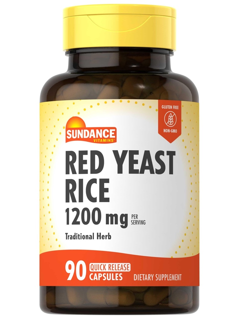 Sundance Red Yeast Rice Capsle 124; 1200mg Yellow 124; 90 Count Yellow 124; Tradiční bylinný dodatek Yellow 124; Non- GMO a gluten Free Formule