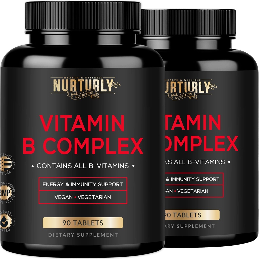 Komplex vitaminu B - Obsahuje všechny esenciální vitaminy B - B1, B2, B3, B5, B6, B7, B9, B12 a Biotin - Super B komplexní vitaminy pro energii, podporu imunity - 180 tablet