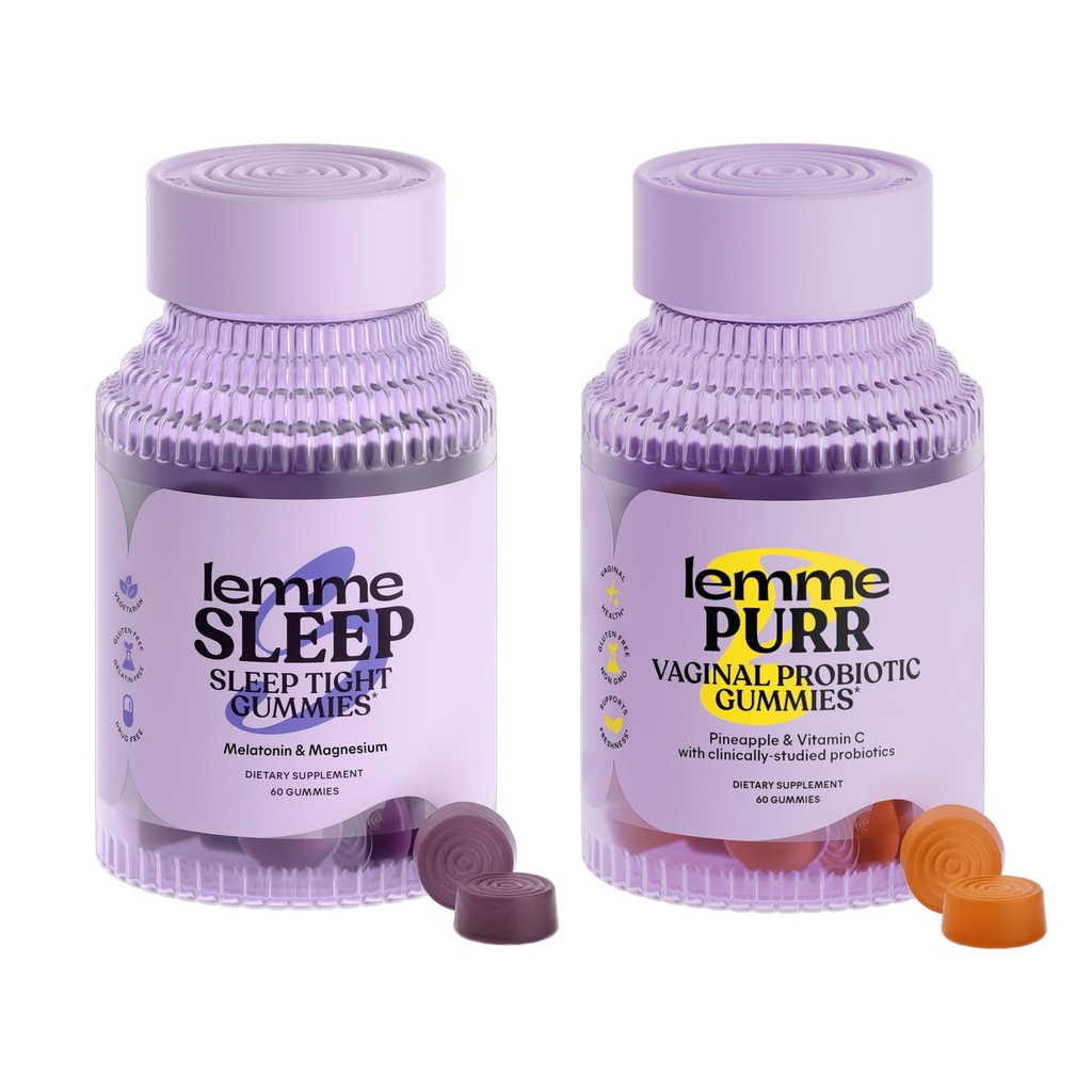 Lemme Sleep & Purr Bundle - Sleep Gummies, a Drug- Free Nighttime Aid & Purr Vaginální Probiotické gumy pro ženy - Gluten Free, Želatina Free, Non- GMO - 60 Počet každý