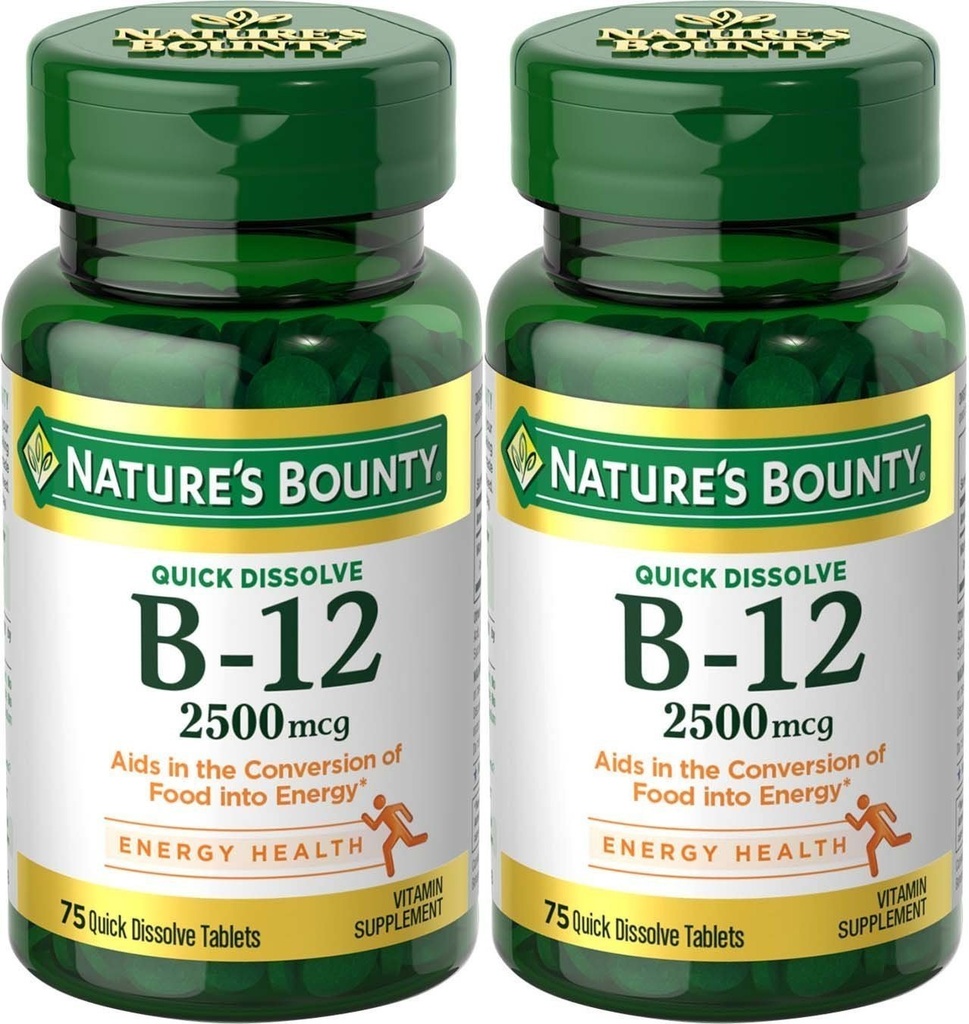 Natures Bounty Vitamin B-12, Quick Disold, 2500 mcg, Natural Cherry Flavor 75 ct (2 balení)