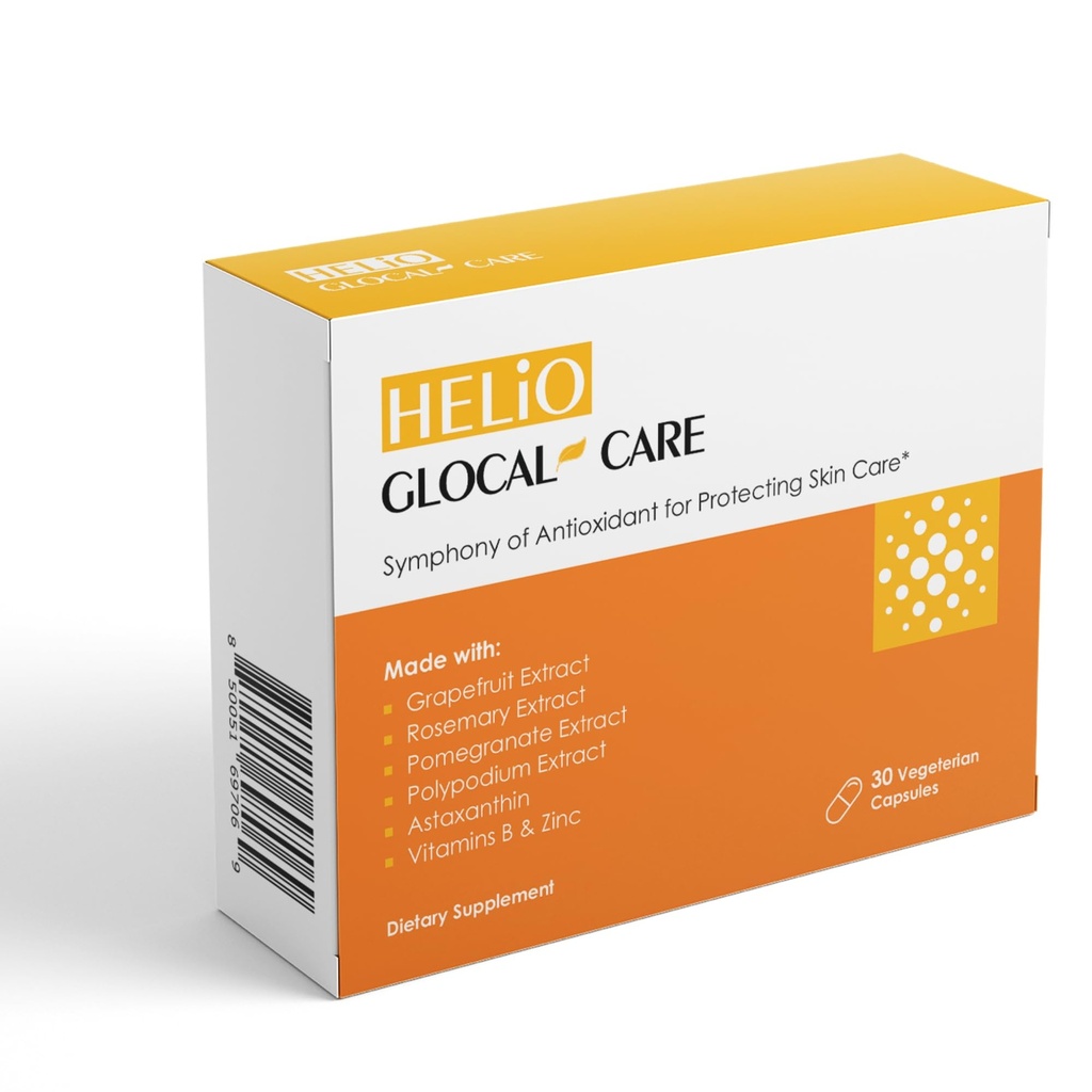 GlocalCare Helio - Antioxidant- Rich Sun Defense & Skin Rejuvenation Dodatek s polypodiem, Nutroxsun, Astaxanthin & Granátová extrakt - Boj Photoaging & Oxidative Stress - (30 Kapsle)