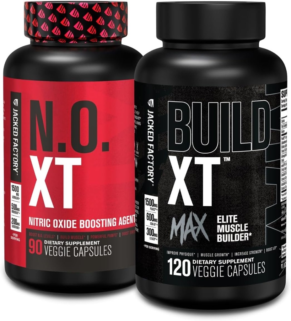 Jacked Factory N.O. XT Nitric Oxide Dodatek (90 Počet) & Build XT Max Elite Muscle Builder (120 Počet)