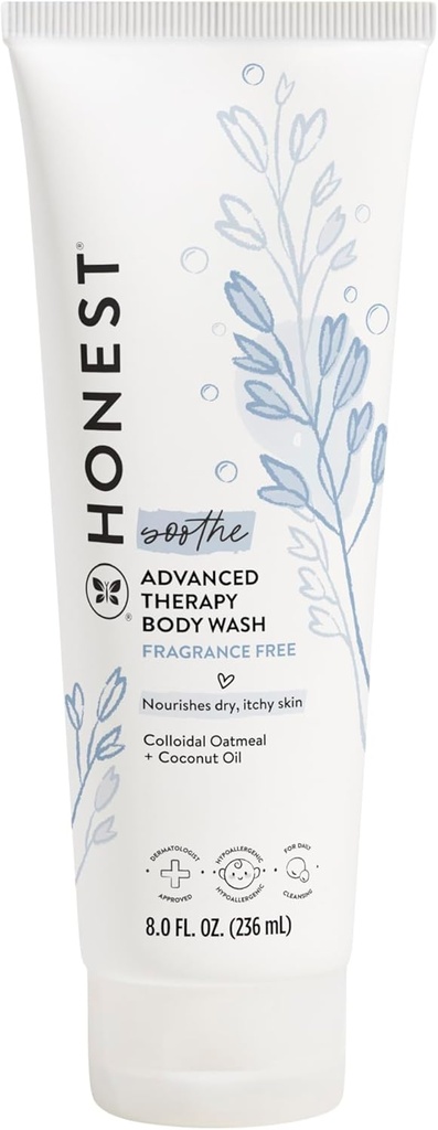 Poctivá společnost Eczema Soothing Therapy Cleansing Body Wash Přirozeně odvozené Gentle for Baby Prebiotics Koloidní ovesná kaše 8 oz