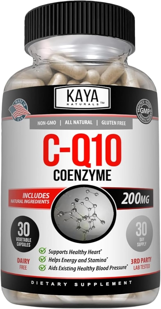 Kaya Naturals - CoQ10 Power Antioxidant Supplement - AIDS v oblasti zdraví a imunitního systému - Obnovení denní celulární a energetické výroby - 30 Veggie Kapsle Co-Q10