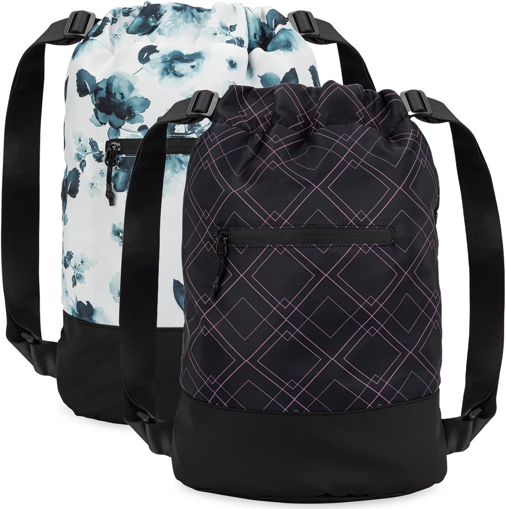 GOMOYO 2-Pack ženské květinové švestkové šňůrky Backpack s nastavitelnou ramenní popruh, 18 x 14 x 7 palců, ideální pro posilovnu, cestování, a noci