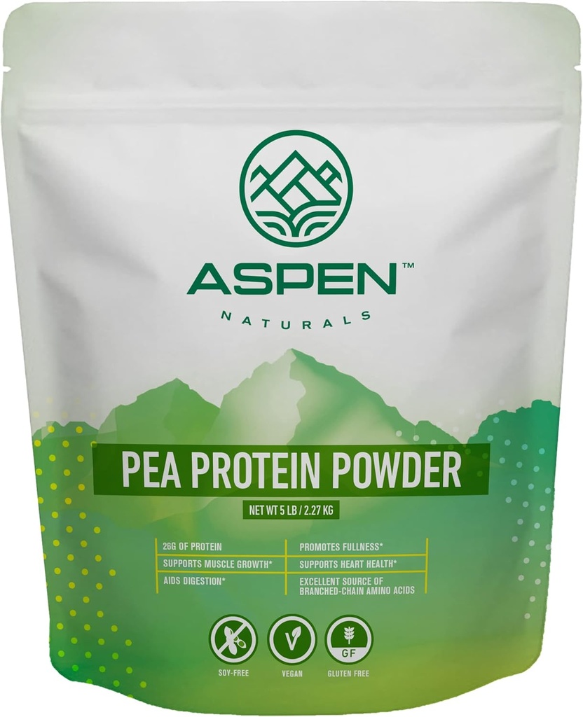 Aspen Naturals Pea Protein Powder 5 Lb - Muscle Growth, Digestion, Fullness & Heart Health Support CY124; Neochucená, rostlinná, sójová a gluten- Free, Non- GMO, Vegan, Keto & Low Carb CY124; 26g proteinu