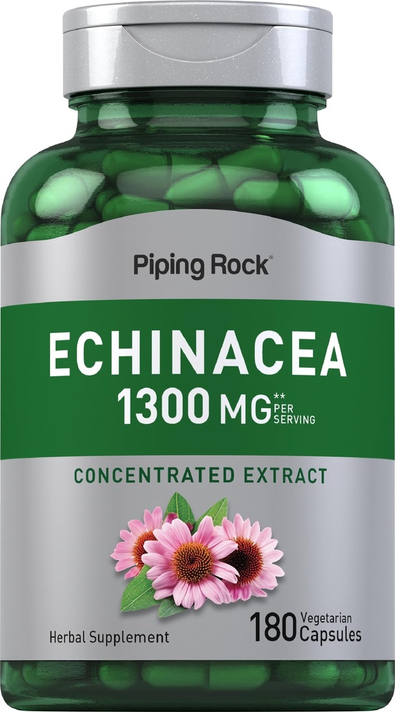 Piping Rock Echinacea Extract Capsules 1300mg CLAS124; 180 Count CLAS124; Herbal dodatek CLAS124; Vegetarian, gluten Free, Non- GMO
