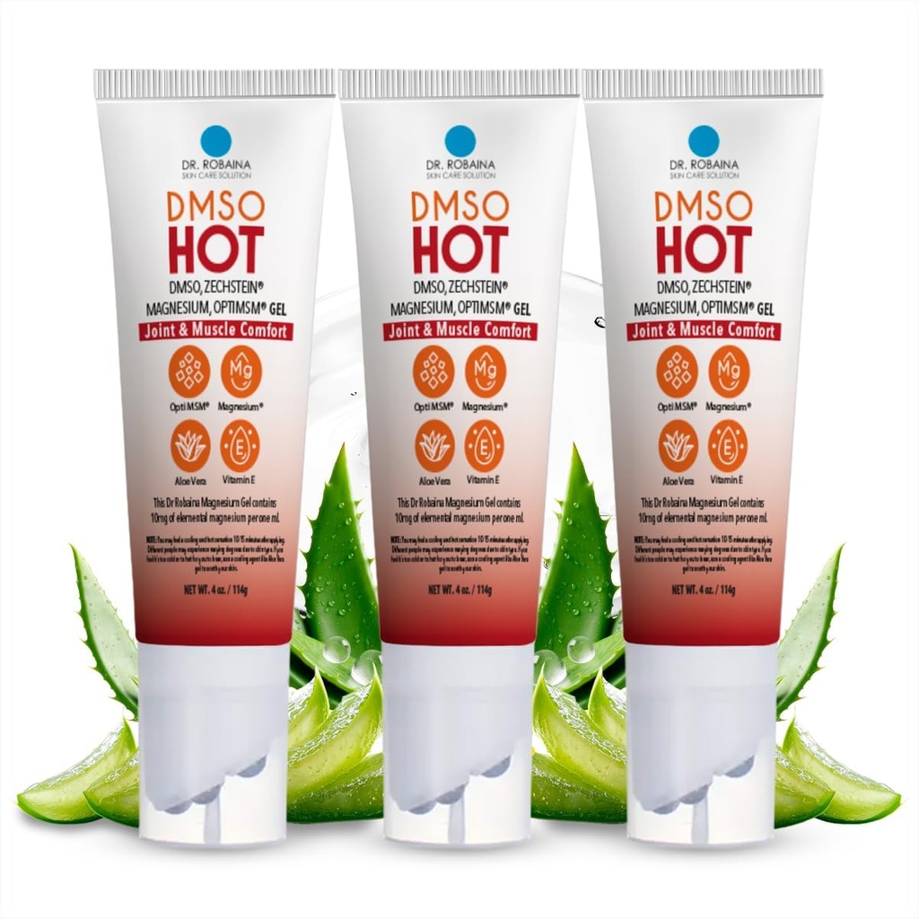 Dr. Robaina DMSO HOT Roll- On - 99,9% čistý farmaceutický stupeň 124; Multi- Ball aplikátor pro cílené teplo 124; Zechstein Magnesium, MSM, Arnica, Aloe Vera, Vitamin E - 4 oz 124; Made in USA