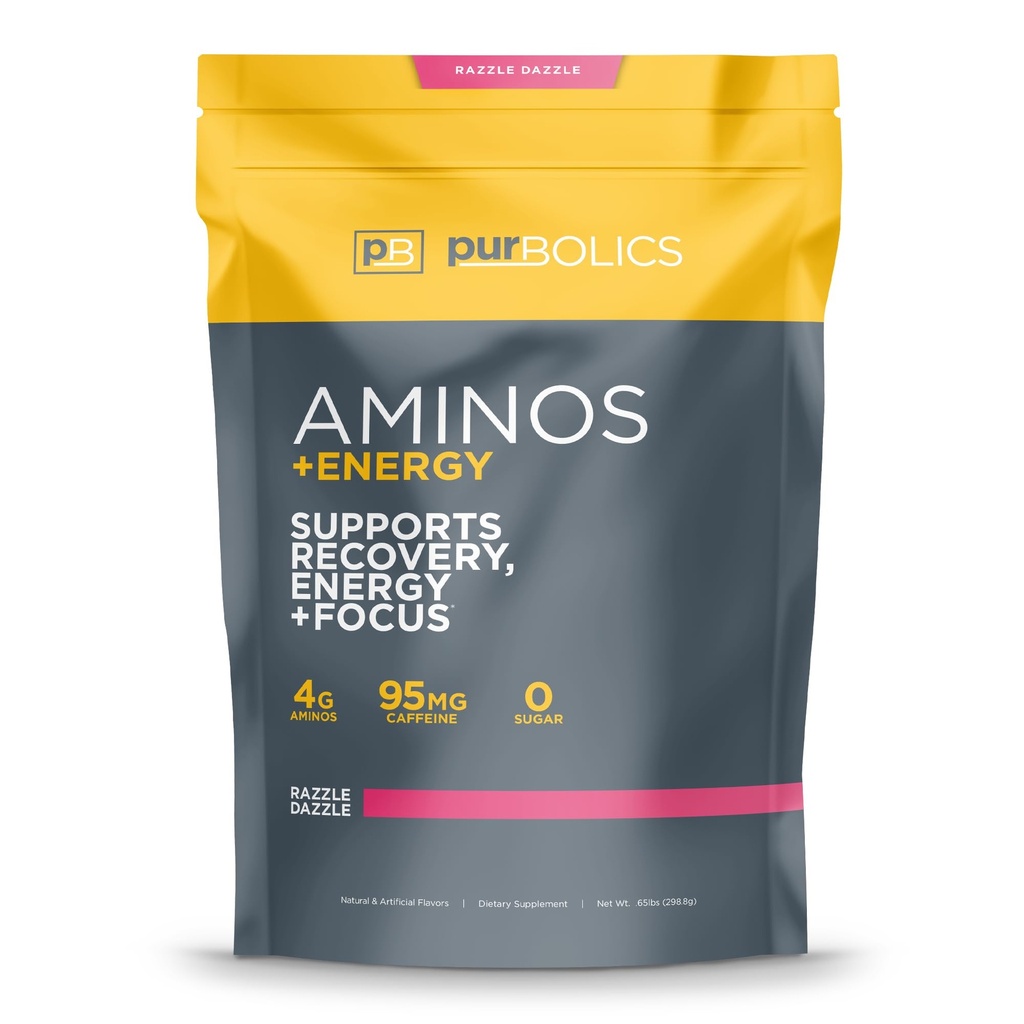 Purbolics Aminos + Energy PHARMAN124; Podporuje obnovu, Energy & Focus PHARMAN124; 95mg kofeinu, 0 Cukr & 60 Služeb (Razzle Dazzle)