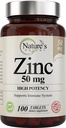 Zinek 50mg [Vysoká potence] Dodatek - imunitní podpůrný systém z přírodního zinku (oxid / Citrát) 100 Tablety, Made by Nature 's Potent.