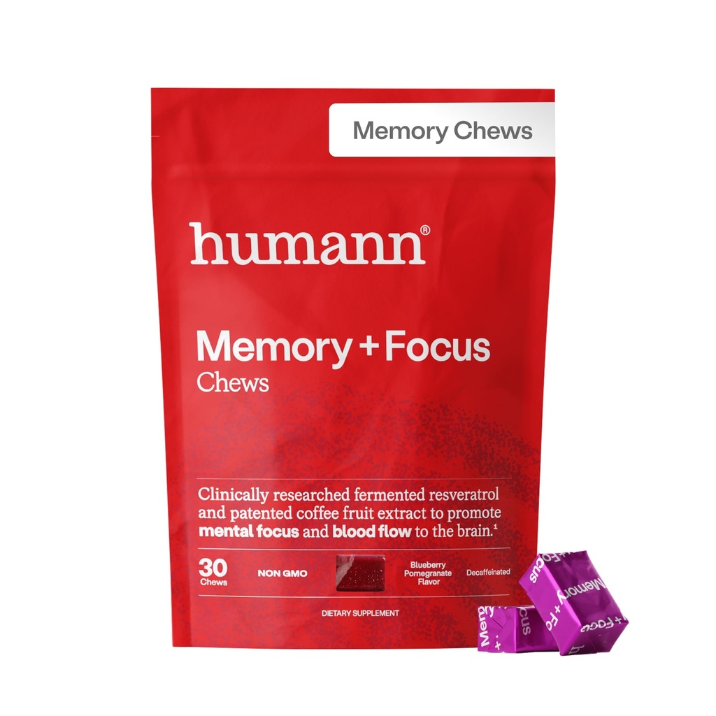 HumanN SuperBeets Mozkové doplňky pro paměti a Focus Chews, Duševní ostražitost, Klinicky studoval Nootropics, Resveratrol dodatek Plus řepkový kořenový prášek, Blueberry Pomegranate Flavor, 30 Počet