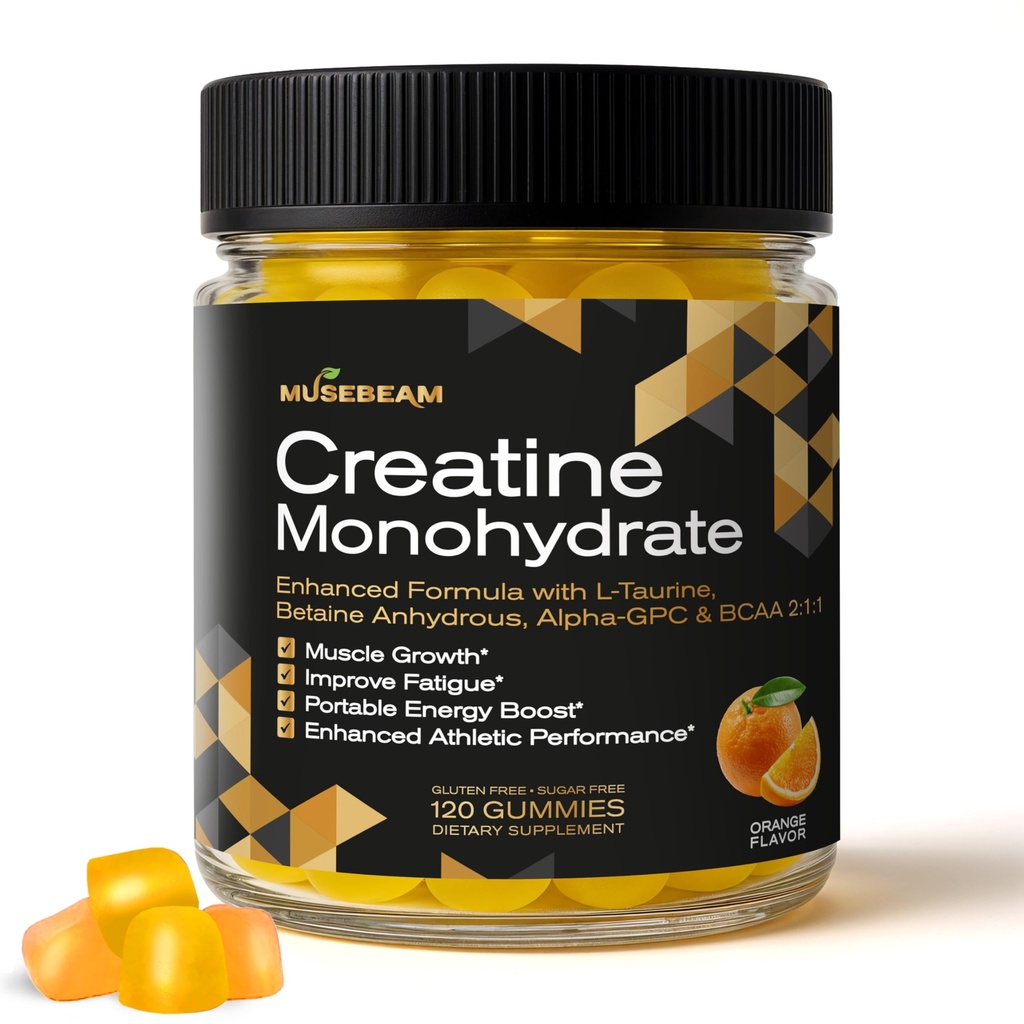 Creatine Monohydrát 5000mg Doplněk Gummies - s L- Taurin Betaine Bezvodý Alpha- GPC BCAA 2: 1: 1 - Sugar- Free gluten zdarma pro muže Ženy
