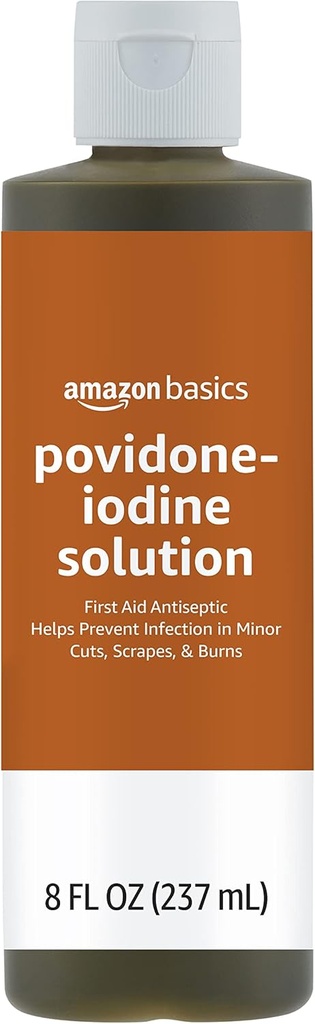 Basics First Aid Antiseptic, 10% Povidon jód Solution First Aid Antiseptic, Unflarized, 8 Fluid Ounces, 1- Pack (dříve Solimon)