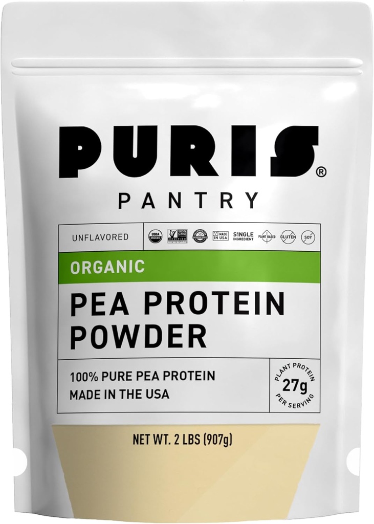PURIS Organic Pea Protein Powder - USDA Organic Vegan Protein PHARMAN124; 27g Plant Protein Per Serving PHARMAN124; Non-GMO Gluten- Free Soy-Free PHARMAN124; Clean Label PHARMAN124; Smooth Chuť 124; Ideální pro Shakes, Smoothies, Baking PHARMAN124; 2 LB