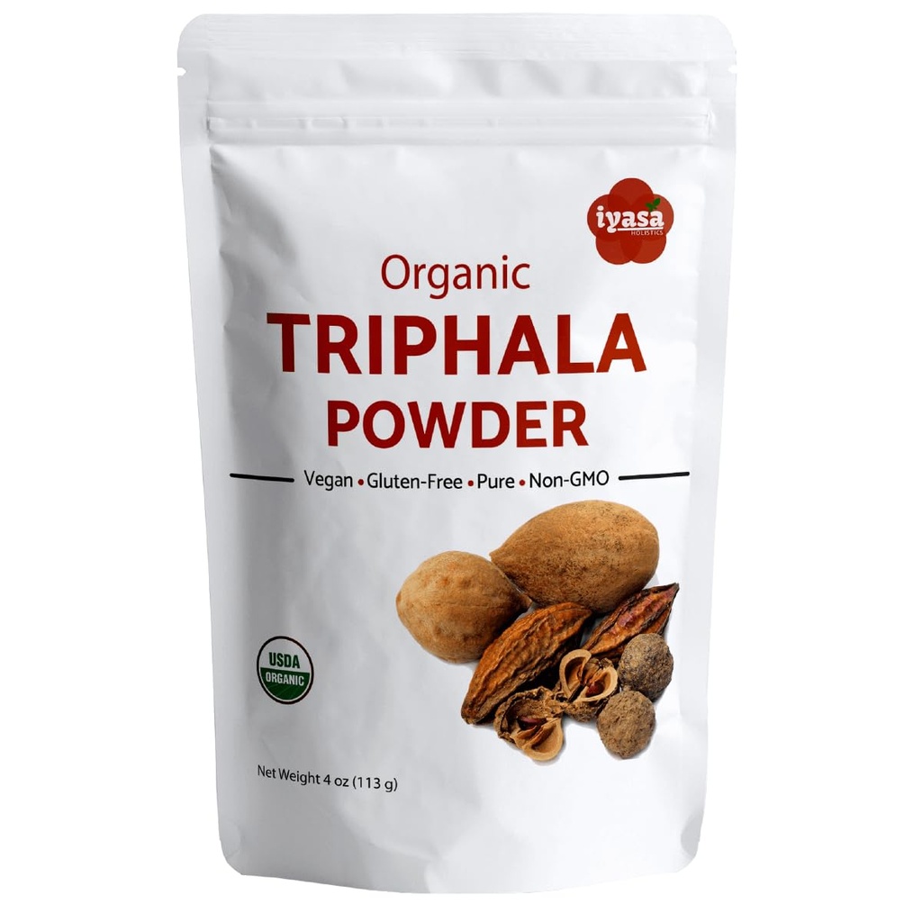 Iyasa Holistics Organic Triphala Powder, Ayurveda Superfood, Natural Body Detox, Bowel Cleanser, Herbal Laxative, 4 Ounce 113 Gram