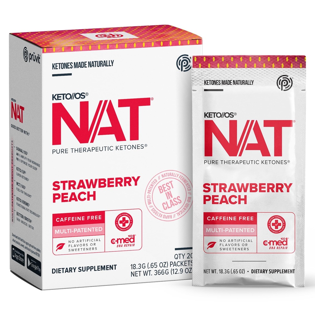 PRÜVIT OS NAT Strawberry Peach Keto doplňky - Kofein zdarma - pro muže a ženy (20 Počet)
