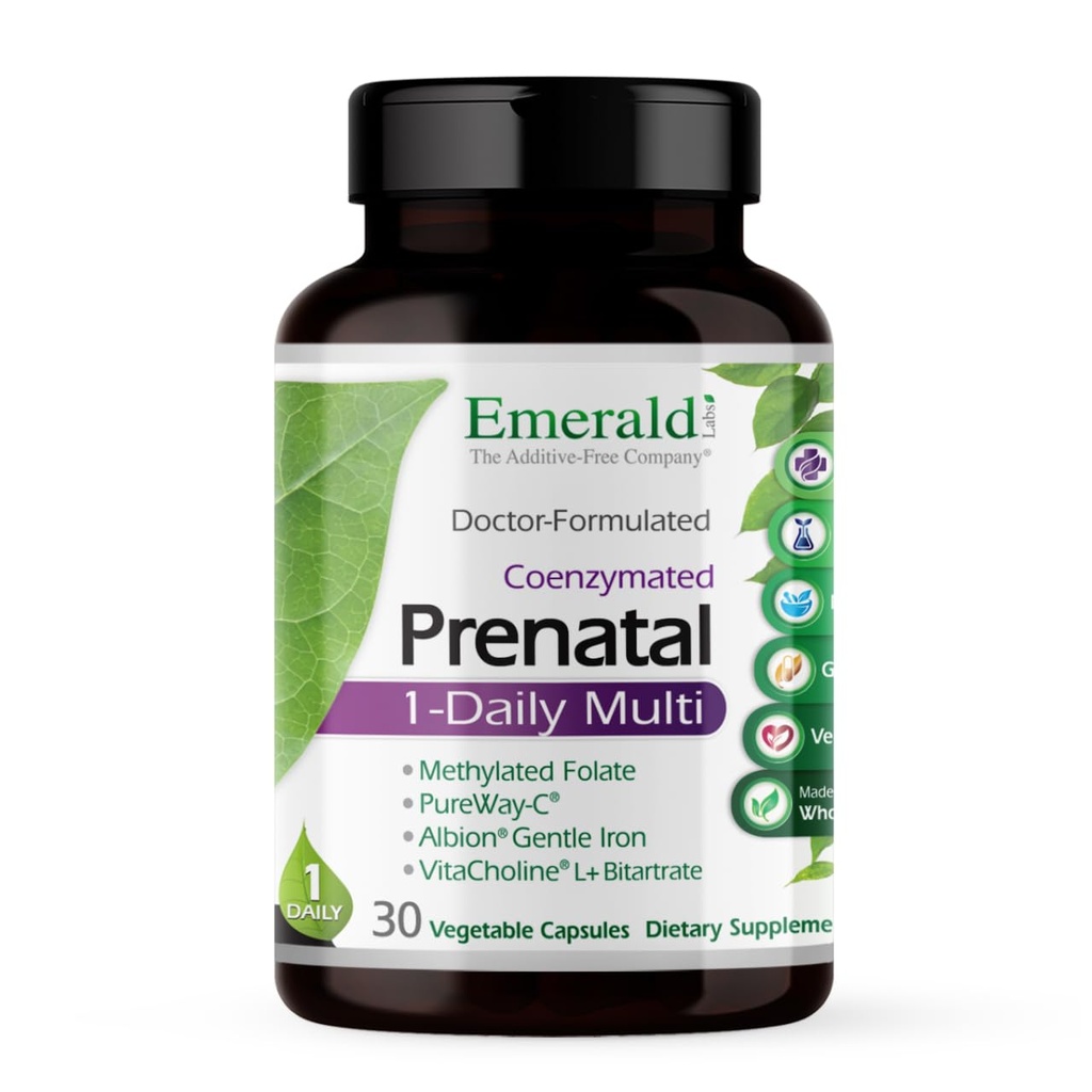 Emerald Labs Prenatal 1- Daily Multi - Prenatal Multivitamin s methylovaným folátem, železo, Whole- Food Blend & More - Soy- Free, Gluten- Free - 30 Zeleninové kapsle