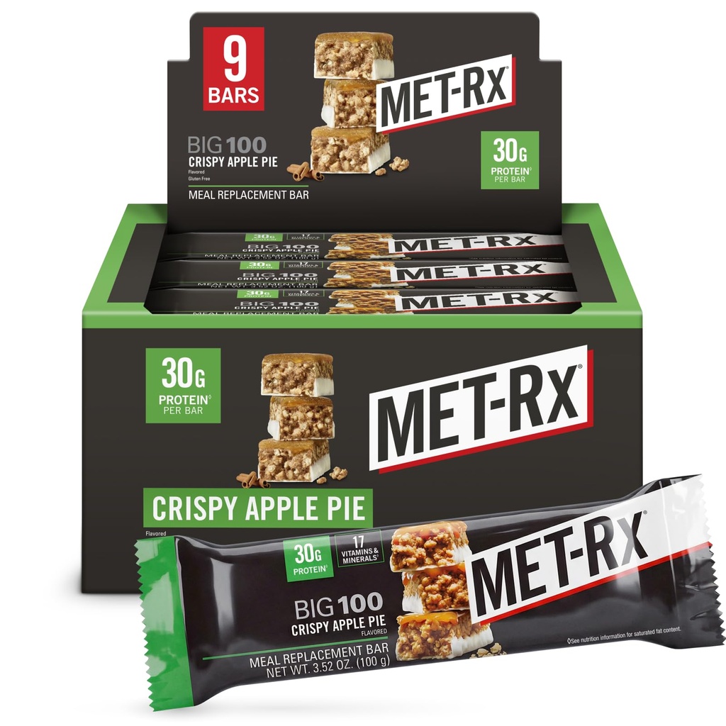 MET- Rx Big 100 Colossal Protein Bary, Crispy Apple Pie Meal Náhradní Bary, 9 Počet