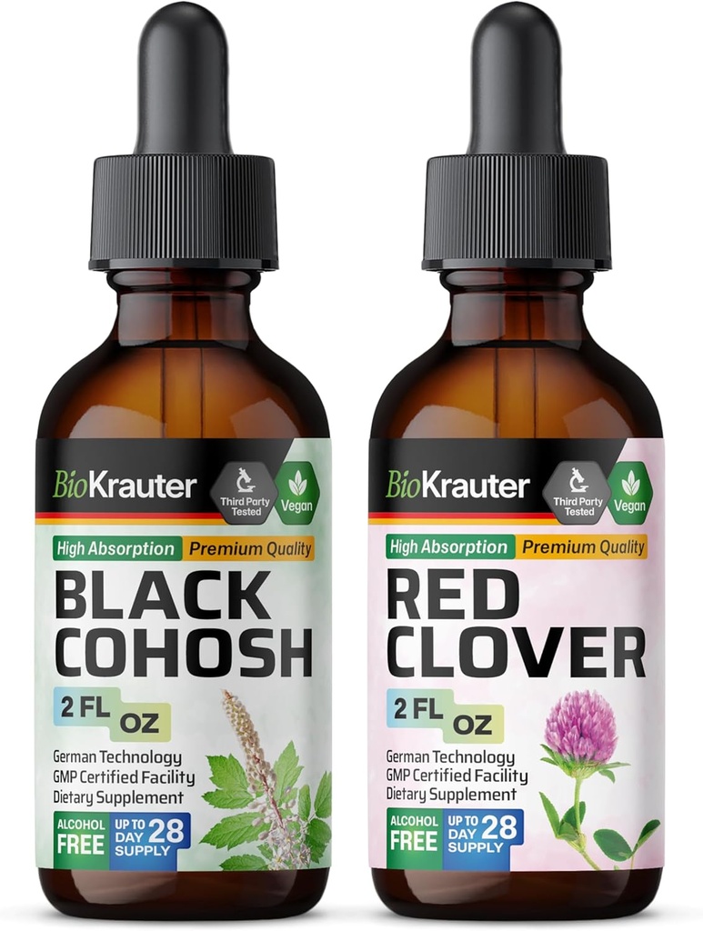 BIO KRAUTER Black Cohosh tinktura 2 Fl. Oz. & Červený jetel tinktura 2 Fl. Oz.