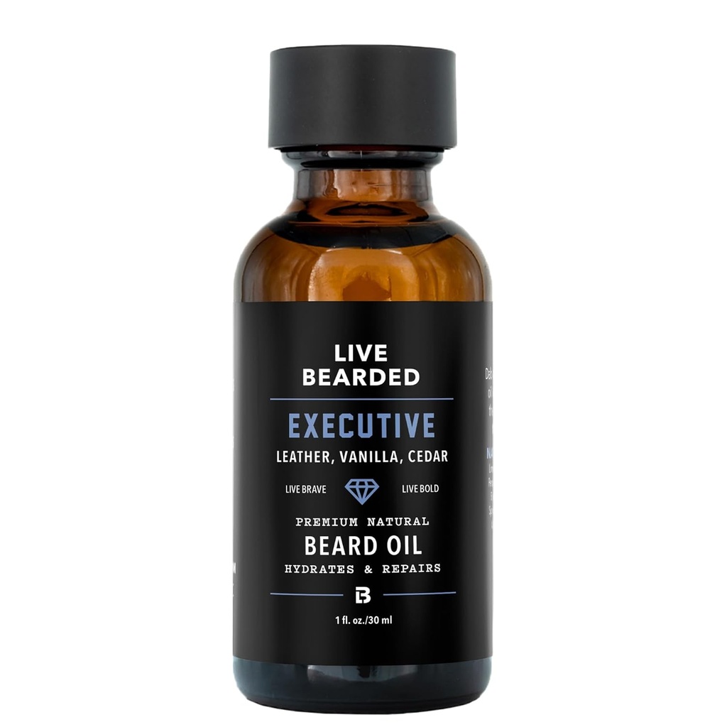 Live Beard Oil, 1 fl oz - Premium All- Natural Jojoba - Made in the USA - Vlasy a péče o pleť pro muže se suchým, Flaky Patches Oil 124; Executive Scent - Cedar, Vanilla