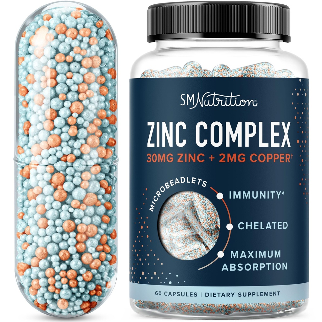 Zinkový dodatek Microbeadlet s mědí pro imunitní podporu 124; Vysoce absorbovatelné zinek Bisglycinát & Orotate s 2mg Chelated Copper + vitamin B6 Amend 124; Vegan, gluten- Free Cloud 124; 60 Kapsle (2 Měsíční dodávka)