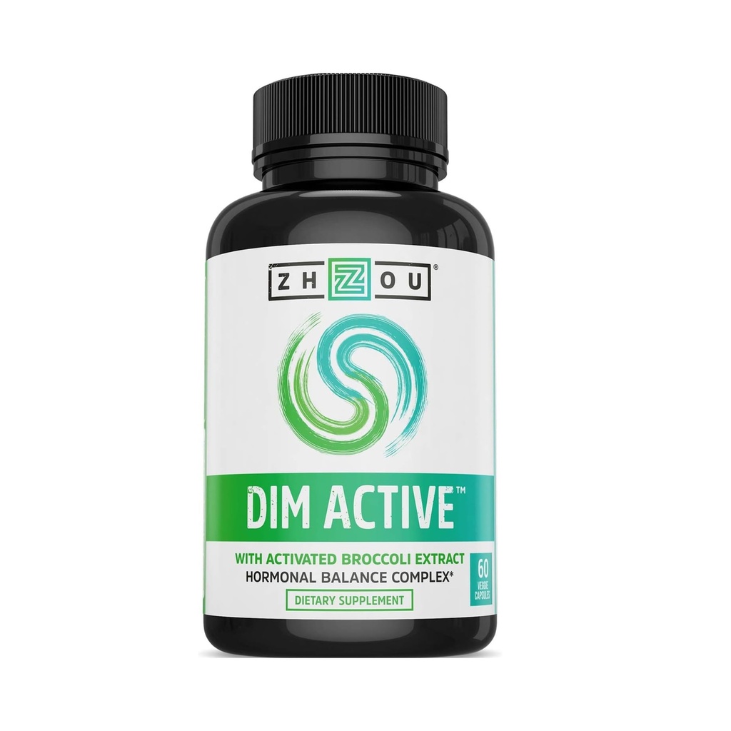 Zhou DIM Active - DIM dodatek, Hormonová rovnováha pro ženy a muže, Hormonální podpora s 250mg Diindolylmetanu - 60 Veganských kapslí