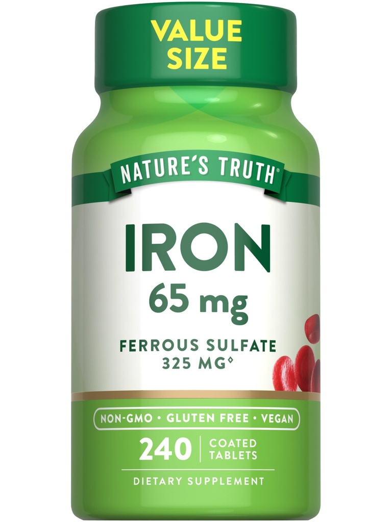 Nature 's Truth Iron Tablets 65mg Iron 124; 240 Count Iron 124; 325mg Ferrous Sulfate Iron 124; Vegan, Non- GMO & gluten Free Supplement