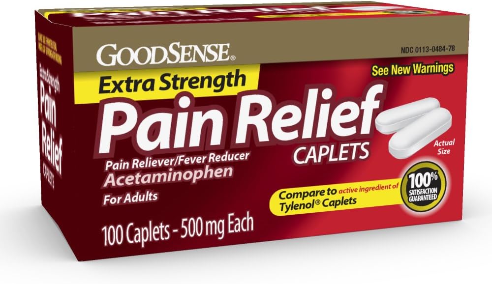 GoodSense Extra Strength Pain Relief - Acetaminophen Caplets 500 mg - Bolest hlavy, svalová Ache, Artritida Relief, 100 Počet