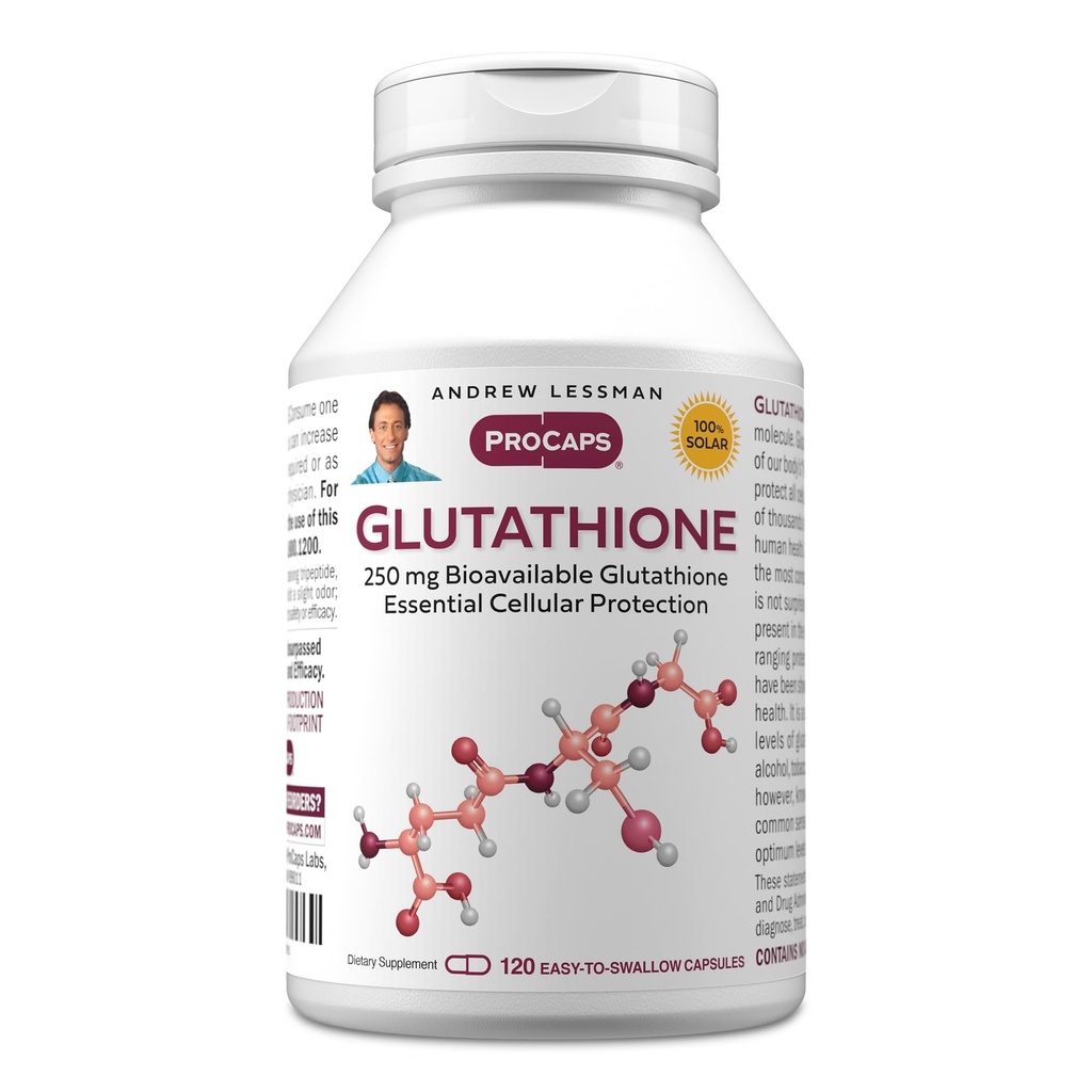 ANDREW LESSMAN Glutathione 250 mg - 120 Kapsle - Výkonný antioxidant, snižuje oxidativní stres. Biologicky dostupné, chrání buňky, tkáně, varhany. Podporuje imunitní zdraví. Snadno polykejte tobolky.