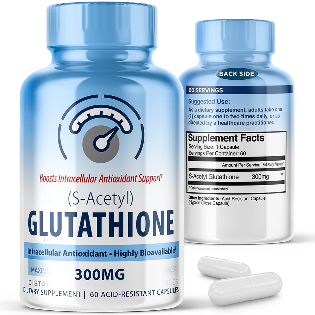 S- Acetyl L- Glutathione 300mg - 60 Acid- Residant Kapsle, Vysoká biologická dostupnost S Acetyl Glutathione Doplňky pro zdraví jater a kůže, Doplněk Antioxidant Support Kapsle
