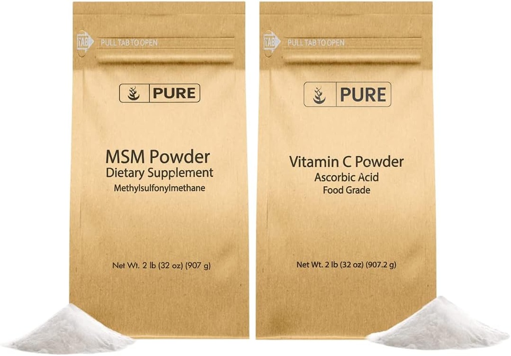 PURE ORIGINAL INGREDIENTS Vitamin C Powder & Methylsulfonylmethan MSM Powder Bundle, (2 LB) Vždy čisté, dietní doplňky