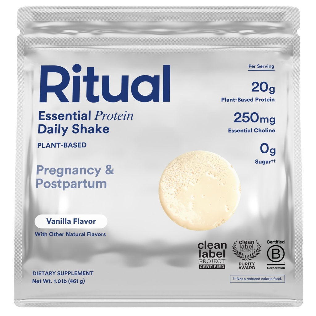 Rituální Prenatální Vegan Plant Based Protein Powder: Cholin na podporu těhotenství, Postpartum, & Kojení, 20g Organic Pea Protein z Regenerativní farmy v USA, Cukr zdarma †, Vanilla, 1 Lbs