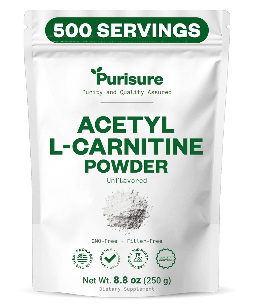 Nákupní acetyl L- karnitin prášek, 250g, ALCAR prášek, aminokyseliny dodatek, acetyl L- karnitin dodatek pro lepší kognitivní výkon a svalový endurance, gluten zdarma, non-GMO, 500 Služeb