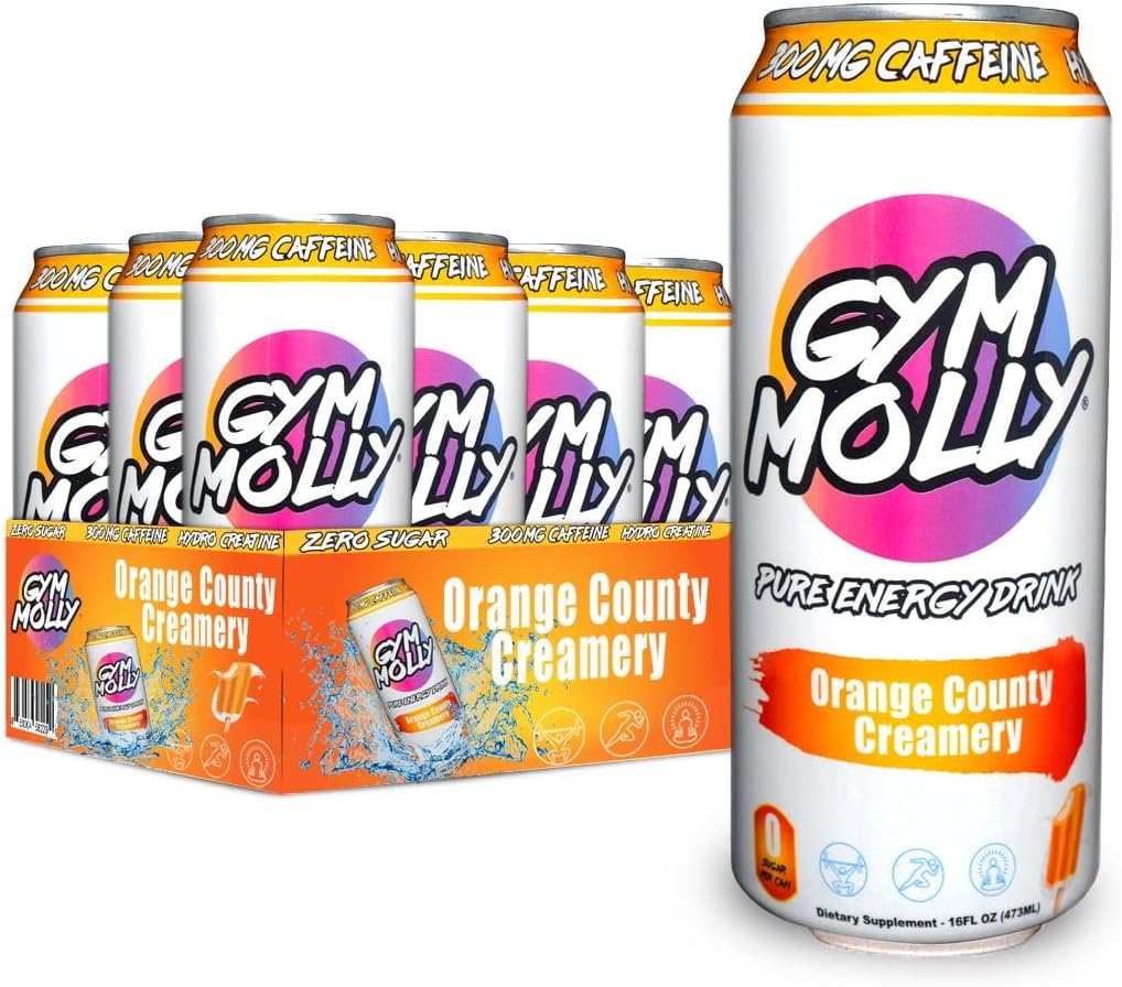 Gym Molly Orange County Creamery Energy Drink Cans 124; Zero Sugar CLANE124; Hydro Creatine CLANE124; Vegan BCAAS CLANE124; B Vitamins CLANE124; 16 fl oz (balení po 12)