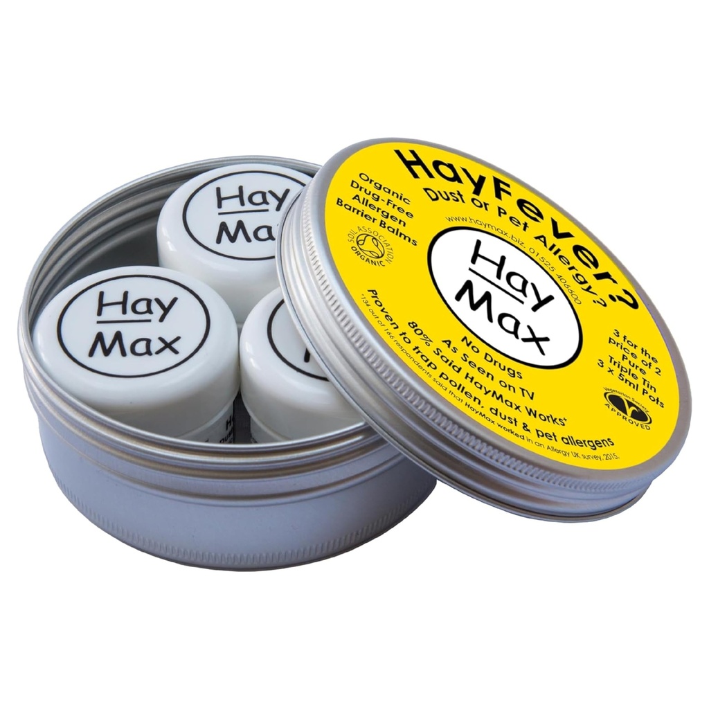 HayMax Allergen Barier Ball Triple Tin Pure - Balíček 3 - Organická, přírodní a nenaložená Hay horečka & Alergie Relief Balm - Pasti Pollen, Prach & Ostatní Alergen částice - Aplikujte kolem nosu & Oči