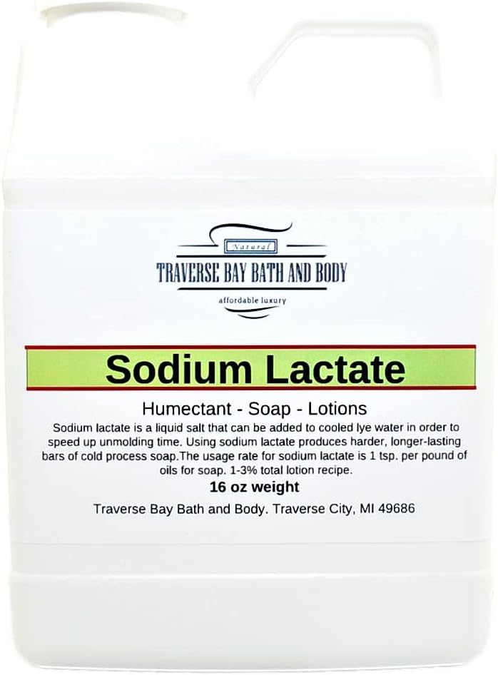 Traverse Bay Bath and Body Sodná laktát, 16 oz, bezpečnostní zapečetěný kontejner. 60% koncentrace USP Natural Preservative vyrobený v USA