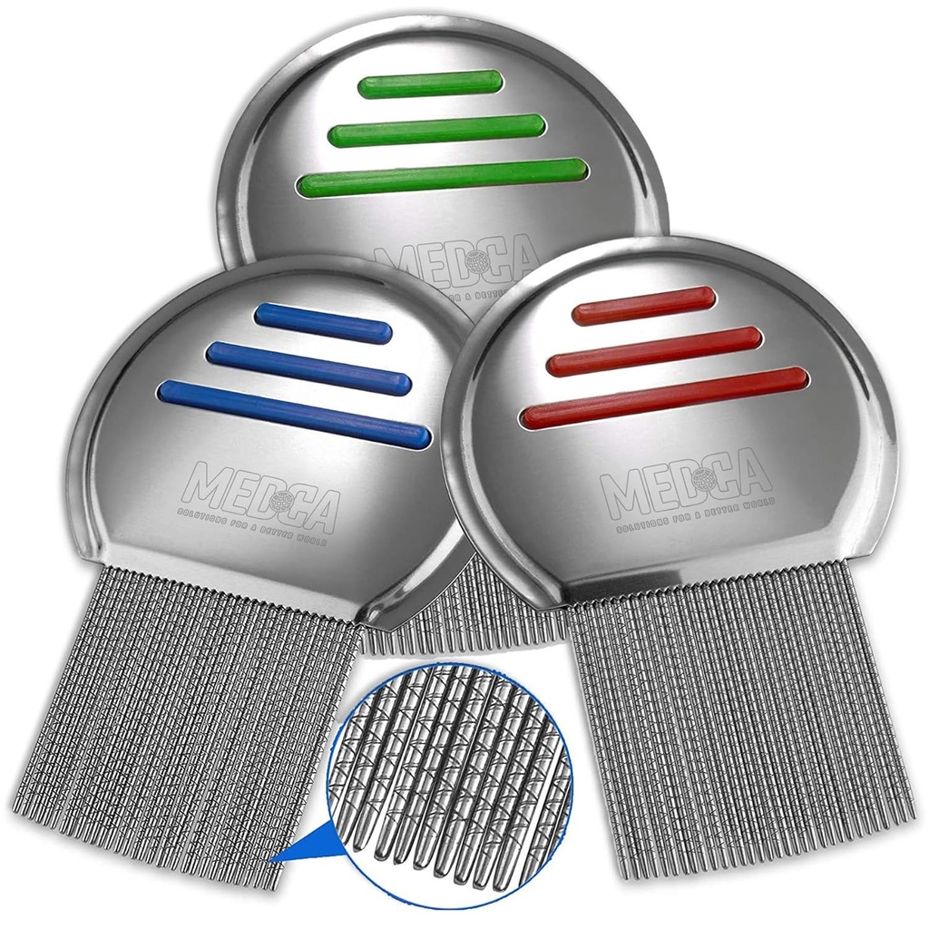 Lice Comb - (Balení po 3) Ošetření čelních víček, které je jednotlivě baleno profesionální nerezové oceli Louse a Nit Combs odstraňuje vejce s kulatými tipy pro pohodlí