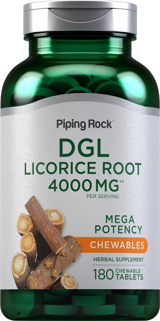 Piping Rock DGL Licorice Chewable Tablets 4000mg CLANE124; 180 Count CLANE124; Mega Potency Deglycyrrhizinated CLANE124; Herbal Extract Supplex CLANE124; Vegetarian, Non- GMO