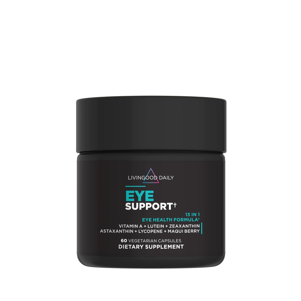 Livingood Daily Eye Support, 13- in-1 Vision Supplement with Lutein, Zeaxanthin, Astaxanthin, Vitamin A, Lycopene, Maki Berry & More, Promotes Zdravé oči, Blue Light Protection, Vegan, 60 Kapsle