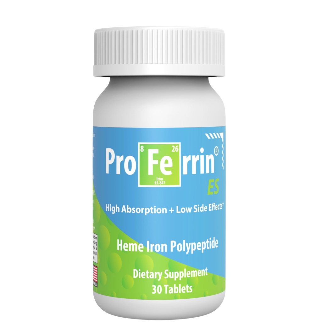 Proferrin ES- 10, 5 mg vysoké Absorpční Heme Iron Polypeptidum. Vyrobeno v USA. 30 tablet. Opatrně s Gut. Neovlivňuje to káva, vápník, nebo PPI.