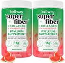 Bellway Super Fiber Powder + Collagen (2 Pack), Sugar- Free Psylium Husk Powder with Collagen Peptides and Hyaluronic Acid for Gut Health, Zdravá kůže, hřebíky, kosti & Joints, Meloun (21.2 oz)