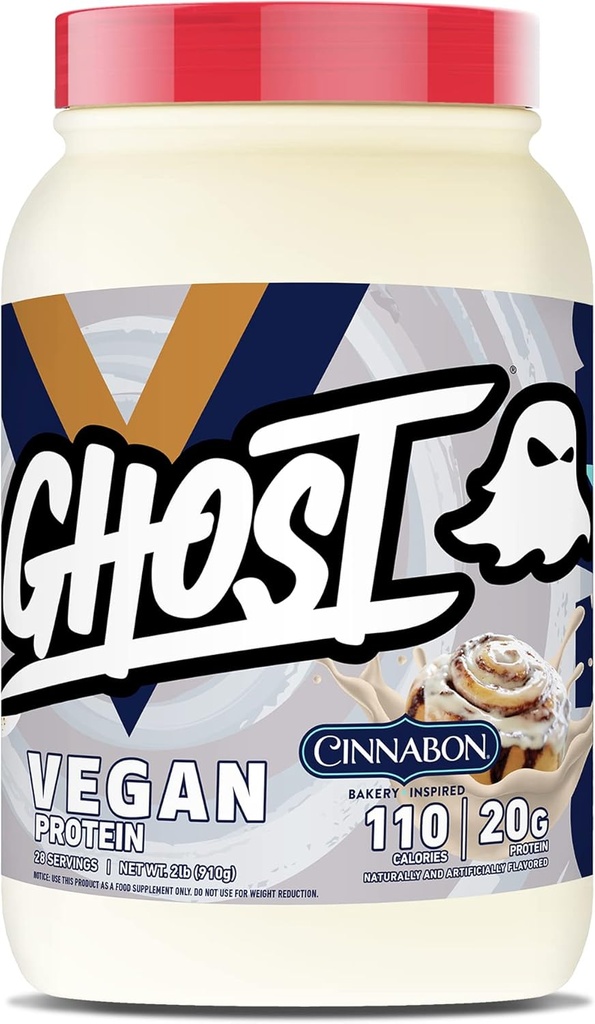GHOST Vegan Protein Powder, Cinnabon - 2lb, 20g proteinu - Plant- Based Pea & Organic Pumpkin Protein - The Post Workout & Nutrition Shakes, Smoothies, & Pečení - Soy & Gluten- Free