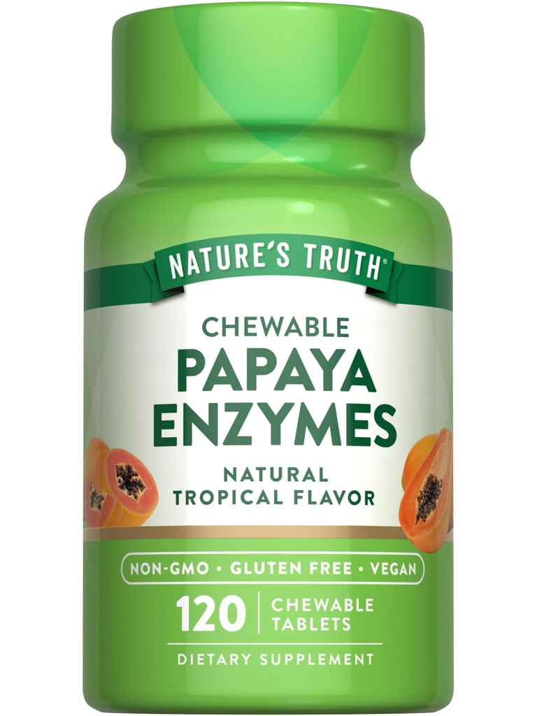 Nature 's Truth Papaya Enzyme Žvýkací tablety 124; 120 Hrabě 124; Vegan, Non-GMO & Gluten Free Supplement for Digestion 124; Přírodní tropické aroma