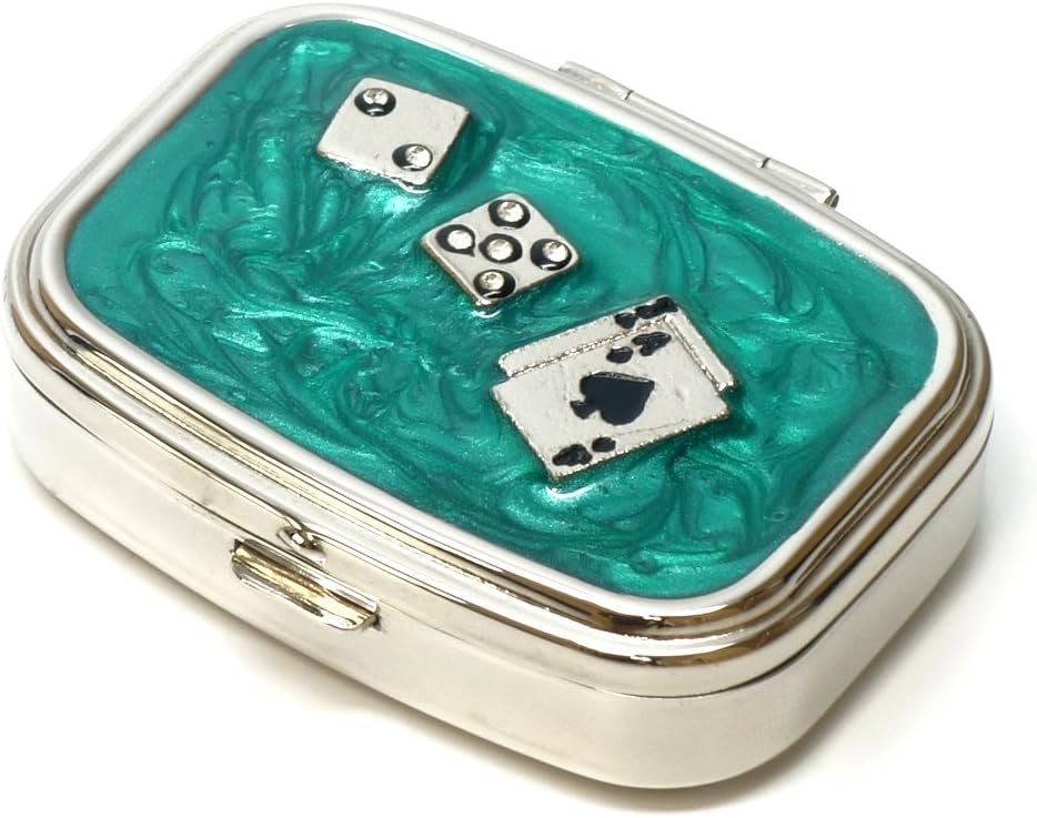 9338 Obdélníkové malé Pill Box Organizátor Aqua Green Silver Poker & Kostky Ženy Cestovní Pill Pouzdro Kapsa Kapsa Kontejner Daily Přenosný medicína Vitamin Box Medikace Dodatek Mini skladování