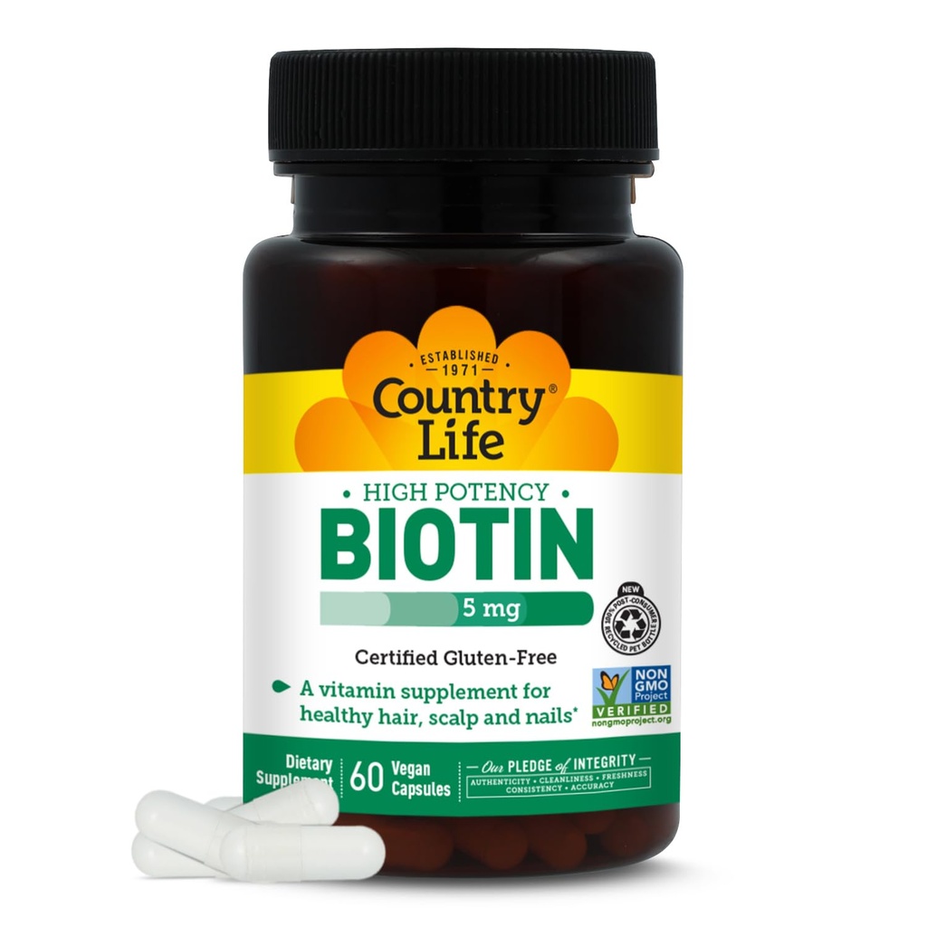 Country Life - Biotin High Potency, 5 mg - 60 Veganských tobolek